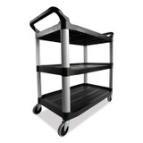 RUBBERMAID COMMERCIAL PROD. 3424-88 BLA Three-Shelf Service Cart, Plastic, 3 Shelves, 200 lb Capacity, 18.63" x 33.63" x 37.75", Black