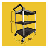 RUBBERMAID COMMERCIAL PROD. 3424-88 BLA Three-Shelf Service Cart, Plastic, 3 Shelves, 200 lb Capacity, 18.63" x 33.63" x 37.75", Black