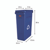 RUBBERMAID COMMERCIAL PROD. 354007BE Slim Jim Plastic Recycling Container with Venting Channels, 23 gal, Plastic, Blue