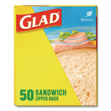 CLOROX SALES CO. Glad® 57263 Zipper Food Storage Plastic Sandwich Bags, 6.63 x 5.88, Clear, 50 Bags/Box, 12 Boxes/Carton