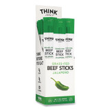 THINK JERKY, LLC 33700003 Jalapeno 100% Grass-Fed Beef Sticks, 1 oz Individually Wrapped Sticks, 20/Carton