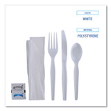 BOARDWALK FKTNSHWPSWH Six-Piece Cutlery Kit, Heavyweight, Fork/Knife/Napkin/Pepper/Salt/Spoon, Plastic, White, 250/Carton
