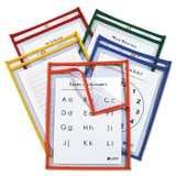 C-LINE PRODUCTS, INC 42620 Easy-Load Reusable Dry Erase Pockets, Super Heavy-Duty, Top Load 9 x 12 Insert, Clear Front, Assorted Border Colors, 25/Box