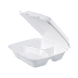 DART 90HT3 Insulated Foam Hinged Lid Containers, 3 Compartments, 9 x 9.4 x 3, White, 100/Sleeve, 2 Sleeves/Carton
