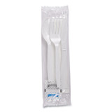 BOARDWALK FKTNSMWPSWH Six-Piece Cutlery Kit, Mediumweight, Fork/Knife/Napkin/Pepper/Salt/Spoon, Plastic, White, 250/Carton