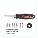 GREAT NECK SAW MFG. 950DE Ratcheting Screw/Nut Driver Set, Phillips/Slotted/Star Bits, 7" Long, Black/Red