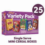 KELLOGG'S 22002287 Cereal Assortment Pack, Assorted Flavors, Single Serve Box, 25/Carton