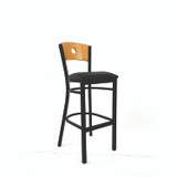 JMC FURNITURE CRBBVBLKD Circle Series Barstool, Supports Up to 300 lb, 28.5" Seat Height, Black Seat, Natural Back, Black Base
