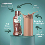 OWYN 38200001 20 g Protein Drink, Chocolate, 12 oz Bottle, 12/Carton