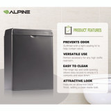 ALPINE INDUSTRIES ALP451SSBBLK Stainless Steel Wall-Mounted Sanitary Napkin Receptacle, Black