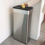 HLS COMMERCIAL HLS21UOTTRS Open Top Trash Can with Color-Coded Lid, 21 gal, Plastic/Stainless Steel, Silver/Black