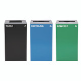 ALPINE INDUSTRIES 4450BLKKIT27 29 Gallon Trash/Recycling Cans, Steel, Blue Recycling Can and Green Compost Can w/Mixed Lids, Black Trash Can with Square Lid