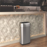 HLS COMMERCIAL HLS16STVM Open Top Trash Can with Wheels, Oval, 16 gal, Plastic/Stainless Steel, Silver