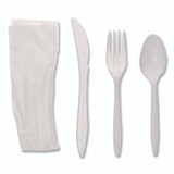 PACTIV EVERGREEN CORPORATION FKFSKWNCH Fieldware Cutlery Kit, Individually Wrapped, Mediumweight, Fork/Knife/Napkin/Spoon, Plastic, White, 250/Carton