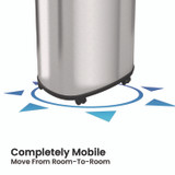 HLS COMMERCIAL HLS13STVM Open Top Trash Can with Wheels, Oval, 13 gal, Plastic/Stainless Steel, Silver