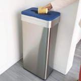 HLS COMMERCIAL HLS21UOTREC Open Top Recycle Bin with Color-Coded Lid, 21 gal, Plastic/Stainless Steel, Silver/Blue