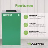 ALPINE INDUSTRIES 4450KITGRNSC 29 Gallon Trash/Recycling Cans, Steel, Green Compost Can with Square Lid