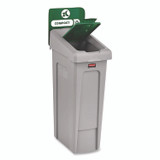 RUBBERMAID COMMERCIAL PROD. 2185051 Slim Jim Recycling Station Kit, 1-Stream Compost, 23 gal, Plastic, Green/Gray