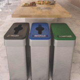 HLS COMMERCIAL HLS21UOTMTRS Open Top Trash Bin with Wheels and Color-Coded Lid, 21 gal, Plastic/Stainless Steel, Silver/Black