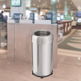 HLS COMMERCIAL HLS16STRM Open Top Trash Can with Wheels, Round, 16 gal, Plastic/Stainless Steel, Silver