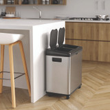 HLS COMMERCIAL HLS16DCSS Dual Compartment Sensor Recycle Bin and Trash Can with Wheels, 16 gal, Plastic/Stainless Steel, Silver/Black