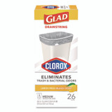 CLOROX SALES CO. Glad® 79316 Medium Drawstring Trash Bags with Clorox, 8 gal, Lemon Fresh Bleach Scent, 0.74 mil, 23" x 21.63", Gray, 26/Box