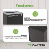 ALPINE INDUSTRIES 4450KITBLKMC 29 Gallon Trash/Recycling Cans, Steel, Black Cans/Bottles Recycling Can with Mixed Lid