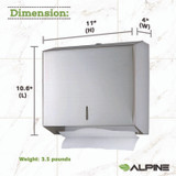ALPINE INDUSTRIES ALP481 Horizontal C-Fold/Multi-Fold Paper Towel Dispenser, 10.2 x 4 x 11.2, Brushed Nickel