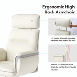 EUREKA ERGONOMIC OC003OW Royal Executive Office Chair, Support up to 300 lb, 19.46"-22.26" Seat Height, White PU Leather Seat, White Faux Leather Back