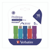 VERBATIM CORPORATION 70387 PinStripe USB 3.0 Flash Drive, 16 GB, Assorted Colors, 5/Pack