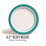 PERK PK54329CT Medium-Weight Paper Plates, 8.5" dia, White/Teal, 500/Carton