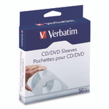 VERBATIM CORPORATION 70126 CD/DVD Sleeves, 1 Disc Capacity, Clear/White, 50/Box
