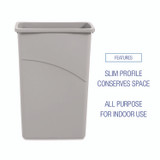 BOARDWALK 23GLSJ GRA Slim Waste Container, 23 gal, Plastic, Gray