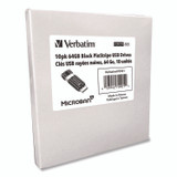 VERBATIM CORPORATION 70901 Pinstripe USB 2.0 Flash Drive, 64 GB, Black, 10/Pack