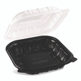 KARAT BY LOLLICUP FPPHC99PP1C Polypropylene Plastic Hinged Container, 9 x 9 x 3, Black/Clear, Plastic, 50/Pack, 3 Packs/Carton