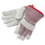 MCR SAFETY 1200XL Economy Grade Leather Gloves, Gunn Cut, Wing Thumb, X-Large, White/Red, 12 Pairs