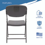ICEBERG ENTERPRISES 64007 Rough n Ready Commercial Folding Chair, Supports Up to 350 lb, 15.25" Seat Height, Charcoal Seat, Charcoal Back, Silver Base