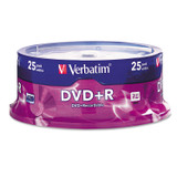 VERBATIM CORPORATION 95033 DVD+R Recordable Disc, 4.7 GB, 16x, Spindle, Silver, 25/Pack