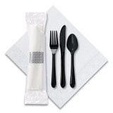 HOFFMASTER 119901 CaterWrap Cater to Go Express Cutlery Kit, Fork/Knife/Spoon/Napkin, Black, 100/Carton