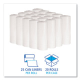 BOARDWALK 2432EXH Low-Density Waste Can Liners, 16 gal, 0.4 mil, 24" x 32", White, Perforated Roll, 25 Bags/Roll, 20 Rolls/Carton