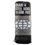 GLOBAL MATERIAL TECHNOLOGIES GMT 117007 Industrial-Quality Steel Wool Hand Pads, #4 Extra Coarse, Steel Gray, 16 Pads/Sleeve, 12 Sleeves/Carton