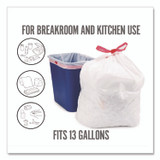 PERK 24377875 Drawstring Tall Kitchen Trash Bags, 13 gal, 28" x 24", White, 50/Box