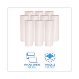 BOARDWALK 515 Low-Density Waste Can Liners, 60 gal, 0.5 mil, 38" x 58", White, Perforated Roll, 10 Bags/Roll, 10 Rolls/Carton