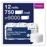 SCA TISSUE Tork® 472885 Coreless High Capacity Bath Tissue, 2-Ply, White, 750 Sheets/Roll, 12 Rolls/Carton