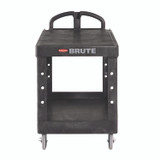 RUBBERMAID COMMERCIAL PROD. 4545 BLA Heavy-Duty Utility Cart with Flat Shelves, Plastic, 2 Shelves, 500 lb Capacity, 25.25" x 54" x 36", Black