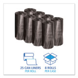 BOARDWALK 3339H Low-Density Waste Can Liners, 33 gal, 0.5 mil, 33" x 39", Black, Perforated Roll, 25 Bags/Roll, 8 Rolls/Carton