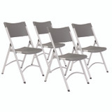 NATIONAL PUBLIC SEATING NPS® 620 600 Series Heavy Duty Plastic Folding Chair, Supports Up to 500 lb, 18" Seat Height, Gray Seat/Back, Silver Base, 4/Pack
