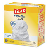 CLOROX SALES CO. Glad® 22541CT ForceFlex Kitchen Drawstring Trash Bags, Drawstring, 13 gal, Unscented, 23.47 x 25.38, White, 110 Bags/Box, 3 Boxes/Carton