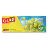 CLOROX SALES CO. Glad® 60741 Zipper Food Storage Plastic Bags, Snack Size, 3.25 x 6.63 x 9.31, Clear, 50 Bags/Box, 12 Boxes/Carton