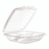 DART 90PPHT3 Microwaveable Hinged Containers, ProPlanet, 3 Compartments, 9 x 8.75 x 3, Clear, Plastic,150/Carton